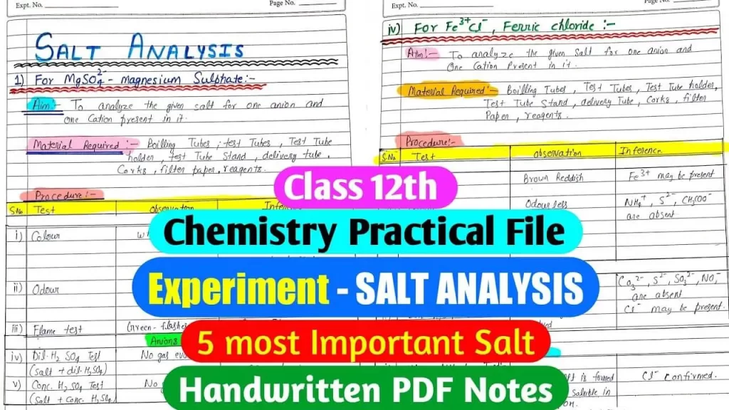 Salt analysis Class 12 practical PDF Handwritten