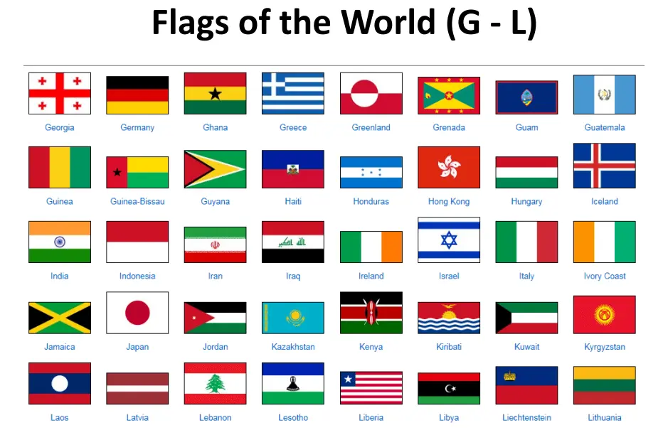 all country flags with names in the world pdf. G2L